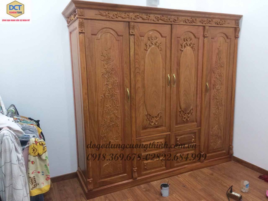TỦ ÁO 4 CÁNH GÕ ĐỎ TA29GD